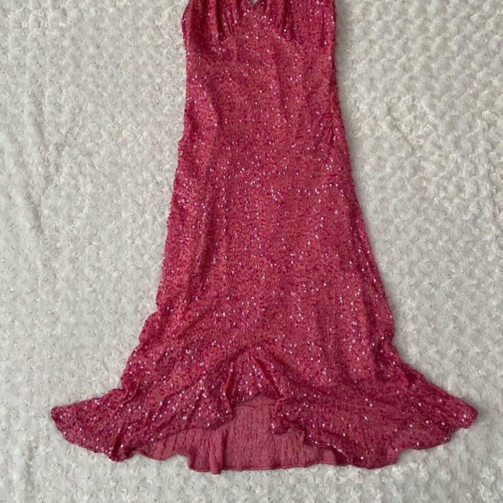 Adrianna Papell Hot Pink Sequin Halter Mermaid Dress – Formal/Cocktail - Picture 5 of 10